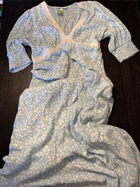 RIXO Light Blue Floral Maxi Dress with Cream Lace